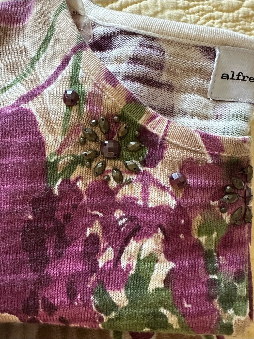 Alfred Dunner Cream Long Sleeve Tee with Purple Floral & Green Leaves - Picture 3 of 8
